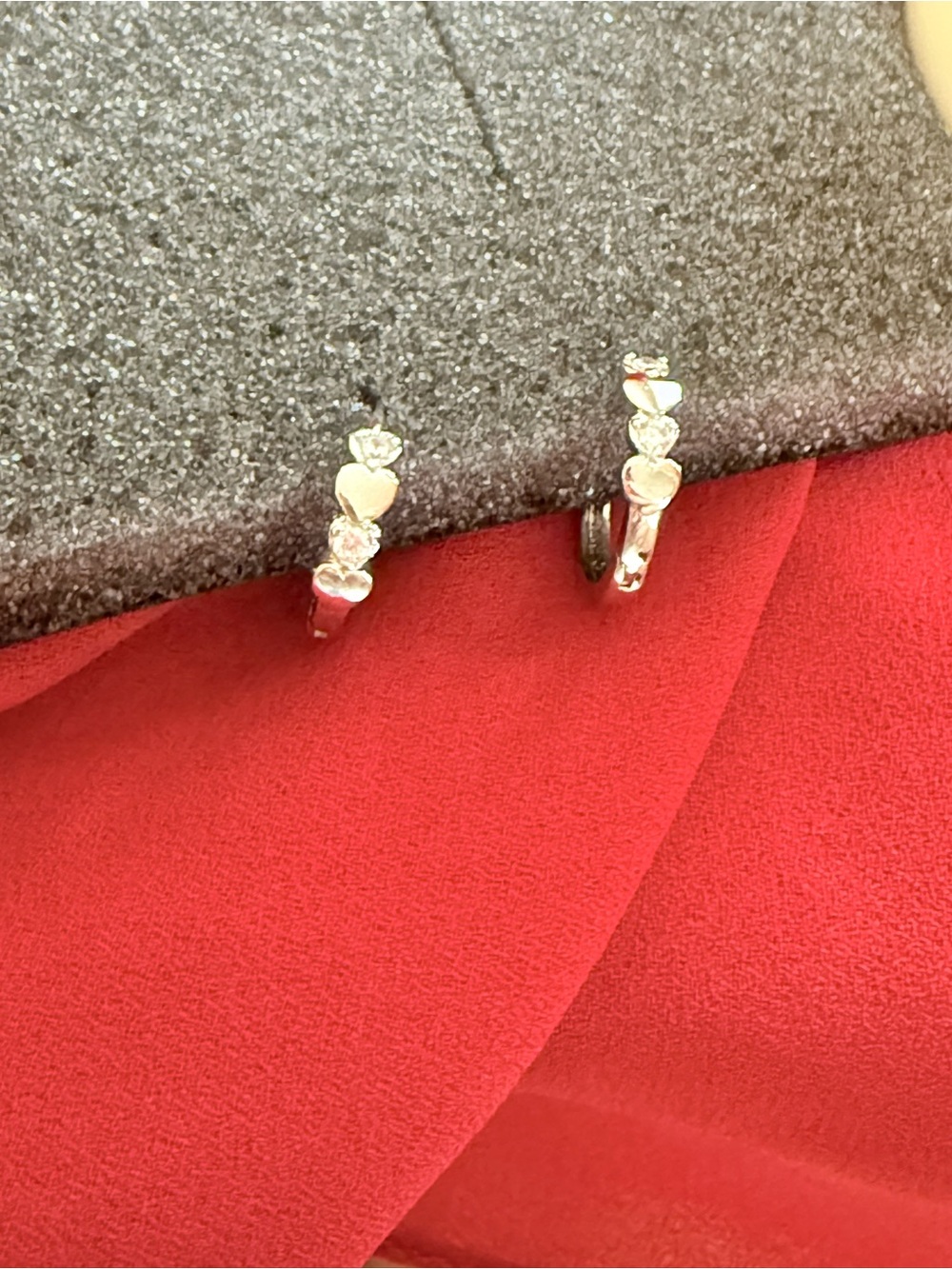 Silver Heart & Crystal Hoop Earrings - Silver